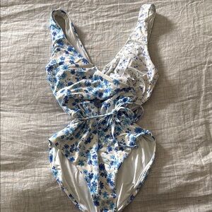 Andie Blue and White Floral One Piece Swimsuit